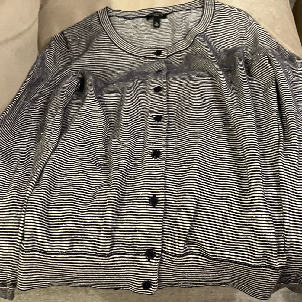 Talbots Petite Navy & White Striped Cardigan Size M 
Smoke Free Home